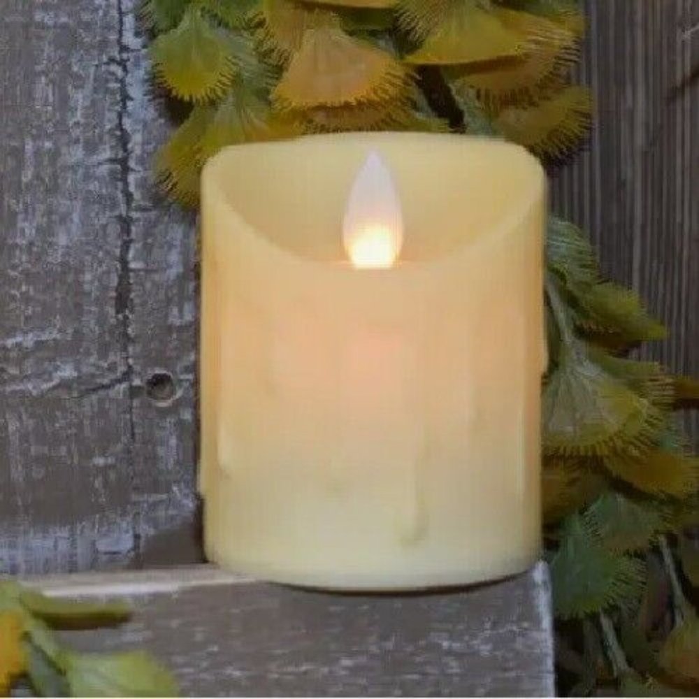 Country Primitive Farmhouse Cream Moving Flame Timer Pillar Candle 2x3"